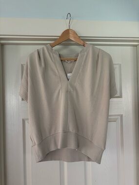 LOFT Neutral Beige Short Sleeve V-Neck Top